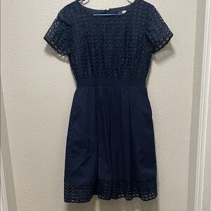 ALEX MARIE NAVY BLUE PLEATED ALINE DRESS SIZE 8